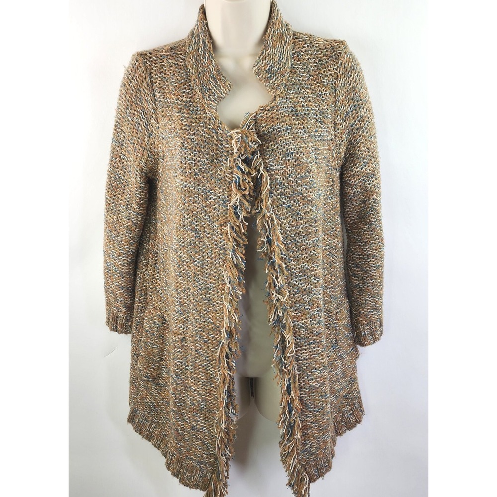 Sparrow Anthropologie Sweater Women Small Cardigan Open Fringe Wool Linen Boho